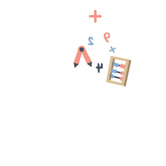 Abacus and pencils with math symbols icon, perfect for arithmetic, counting, or illustrating traditional calculation in education.