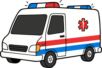 Cartoon Ambulance Van with Red and Blue Stripes Vector