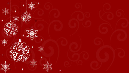 Christmas Balls And Glittering Snowflakes On A Red Background