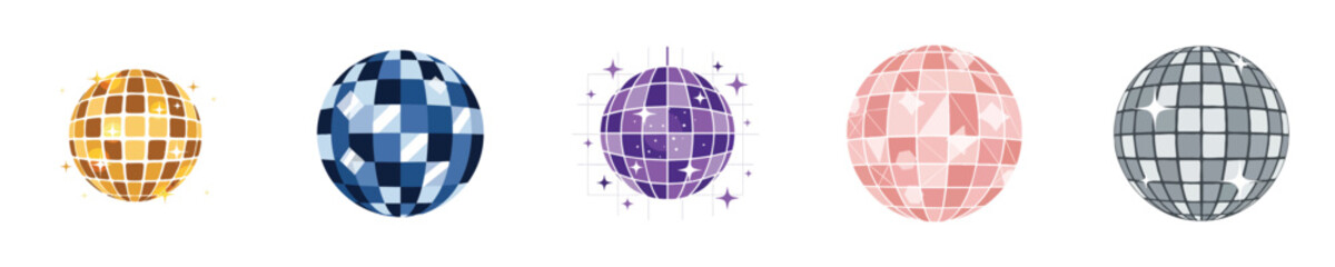 Disco Sphere Vector Shiny Mirror Ball Flat Illustration for Party Dance Event Decoration