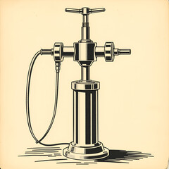 Double acting Force Pump, vintage illustration.