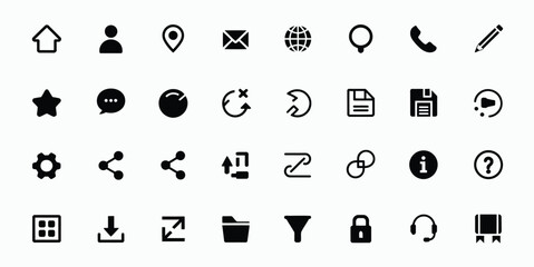 Website icon set in modern vector style designed for computer interfaces, web dashboards, and mobile apps — clean symbols ideal for UI design, navigation menus, and digital projects.
