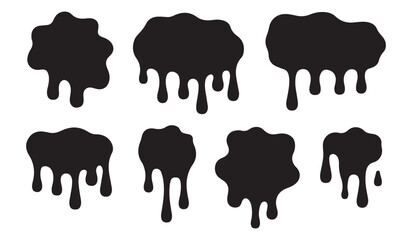  Collection of black ink splatters and drips with organic shapes and fluid motion