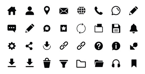 Website icon set in modern vector style designed for computer interfaces, web dashboards, and mobile apps — clean symbols ideal for UI design, navigation menus, and digital projects.