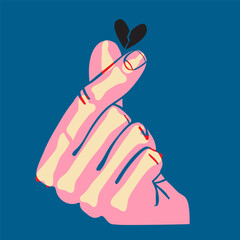 Hand-drawn hand with a skeleton, making a one-hand heart gesture.