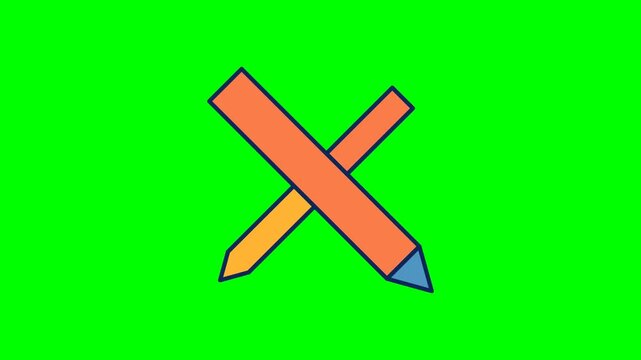 Minimalist icon showing orange ruler and yellow pencil crossed together symbolizing artistic creativity and precise graphic work