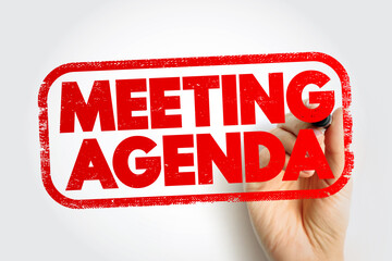 MEETING AGENDA stamp with hand holding marker, office planning, teamwork preparation, corporate...