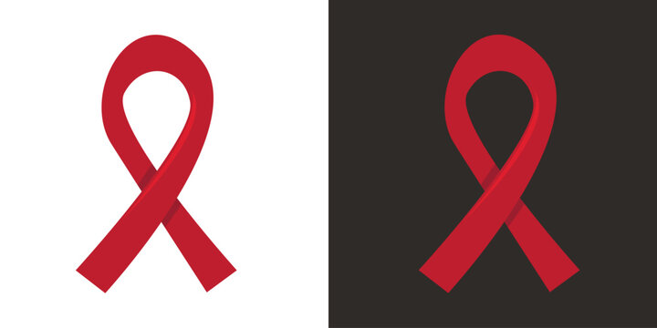 Sticker , label and poster of AIDS AWARENESS MONTH and DAY. Red ribbon symbol of december world aids month. Doodle style red support ribbon isolated on grey and white background.