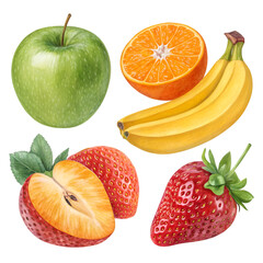 Collection of different types of fruit isolated on white background