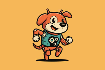 Obraz premium Cute robotic dog character with gears on chest running happily.