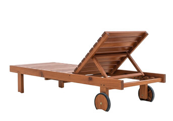 Wooden sun lounger with adjustable backrest and wheels, isolated on transparent background