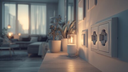 Smart home technology concept showcasing a universal electrical socket with USB charging ports in a modern living space