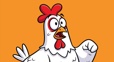 Surprised Cartoon Chicken with Wide Eyes and Open Mouth.