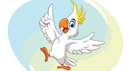 Cute cartoon cockatoo bird dancing with joy and excitement.