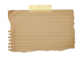 Torn piece of lined paper with tape, isolated on transparent background