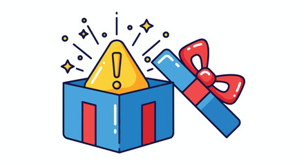 Surprise Warning Sign Emerging From Gift Box.