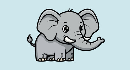 Cute cartoon baby elephant with big ears and tusks.