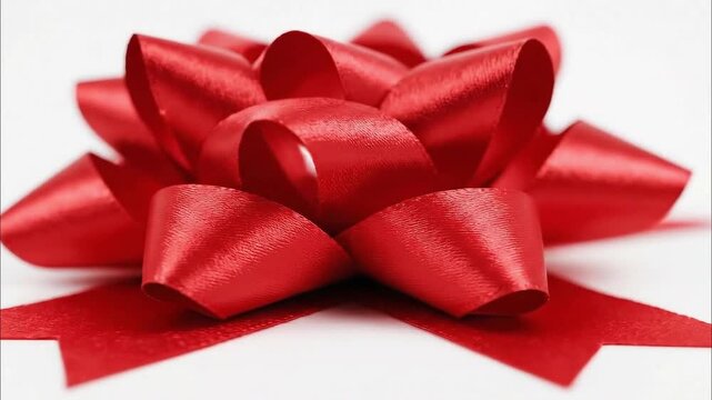 Vibrant red ribbon bow glistening, perfect for holiday gifts and celebratory moments