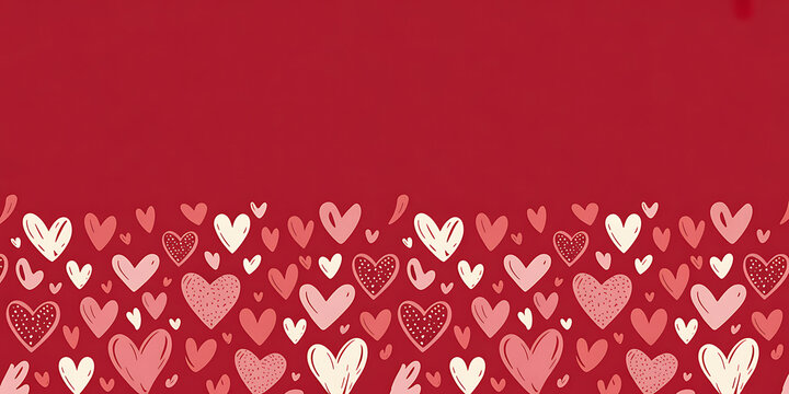 Hand drawn heart pattern border on red background for valentines day - Powered by Adobe