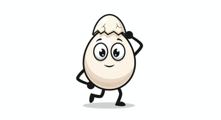 Cute cartoon egg character with cracked shell and happy expression.