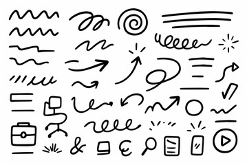 Hand-drawn doodle vector set of basic scribbles and lines created in a fun sketchy style, isolated on white background
