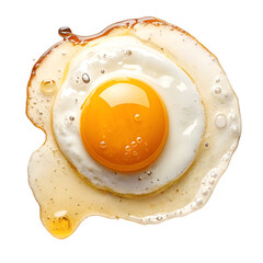 A fried egg photographed from above isolated white background