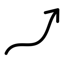 Curved upward black arrow icon for growth, progress indicators, highlights and modern graphic design elements