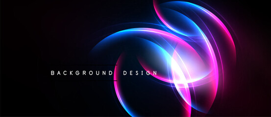 Abstract glowing lines form dynamic shapes. Dark background emphasizes vibrant blue, pink hues. Modern design element.