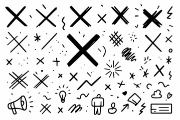 Hand-drawn doodle vector set of crossed lines created in a fun sketchy style, isolated on white background
