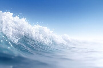 Ocean Wave under a Blue Sky: A stunning image of a powerful ocean wave crashing under a clear, azure sky, showcasing the raw beauty and energy of the sea.