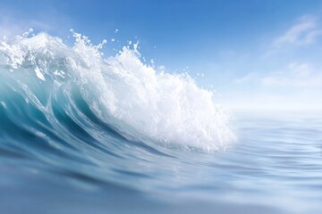 Oceanic Majesty: A mesmerizing view of a majestic wave cresting, its foamy texture contrasting with the tranquil ocean. The sky above is a canvas of serene blue.