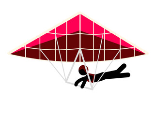 Red hang gliding scene isolated on transparent background. Dynamic aerial action with bold color motion.