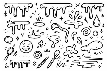 Hand-drawn doodle vector set of drip doodles created in a fun sketchy style isolated on white background
