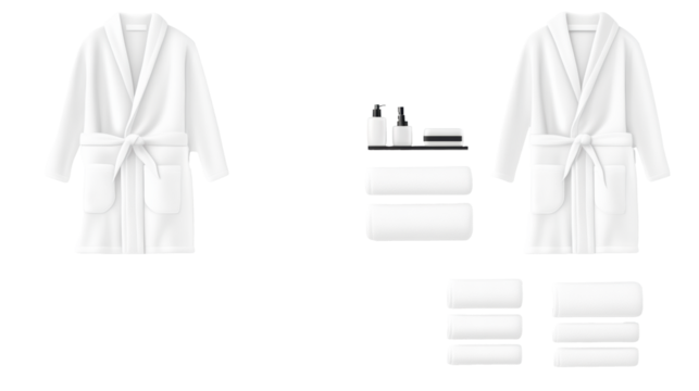  towels and bathrobe on transparent background