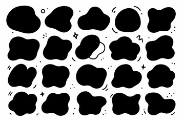 Hand-drawn doodle vector set of filled blobs created in a fun sketchy ink-pen style, isolated on white background
