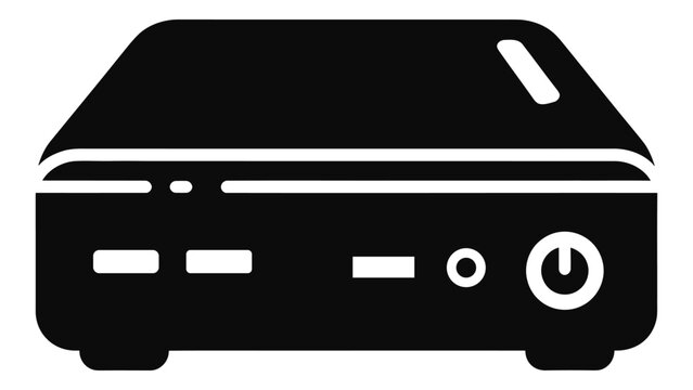 Mini pc desktop computer icon, compact form factor, space-efficient hardware for modern digital technology and work.