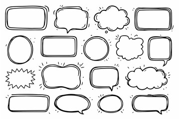 Obraz premium Hand-drawn doodle vector set of handwritten bubble frames created in a fun sketchy style, isolated on white background 