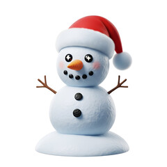 Fototapeta premium Cute 3d snowman character wearing red santa hat and scarf isolated on a white background winter holiday mascot