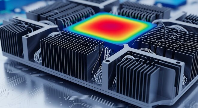 Futuristic quantum processor with glowing microchip core for artificial intelligence, high performance computing and semiconductor advertising
