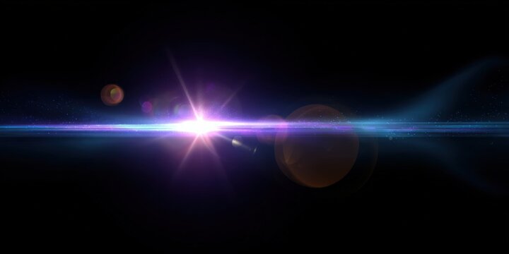 Cosmic light burst with lens flare in dark space