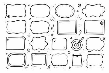 Obraz premium Hand-drawn doodle vector set of loose frame shapes created in a playful sketchy style, isolated on white background 