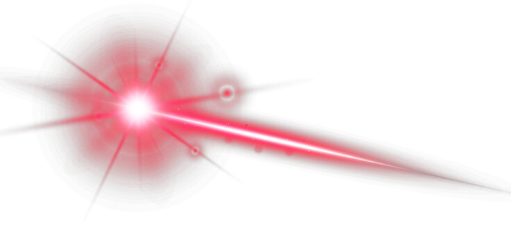 Red energy laser beam with glowing flare and dynamic light burst on dark background