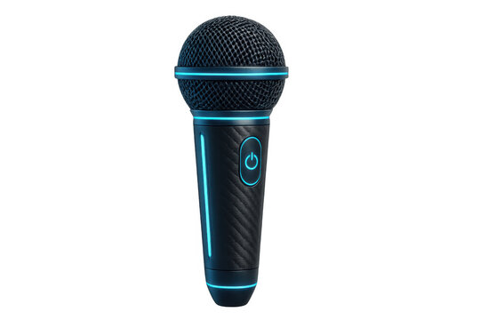 Wireless microphone with blue neon light detail, projecting sound, music, and voice for entertainment or performance