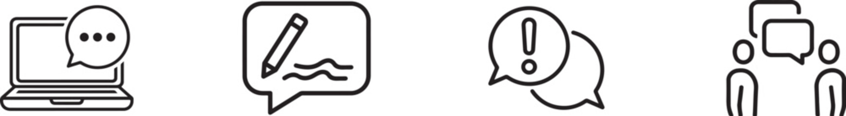 Communication icons set, online message, edit message, warning, group chat