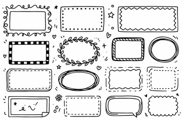 Hand-drawn doodle vector set of pattern frames created in a playful sketchy style, isolated on white background
