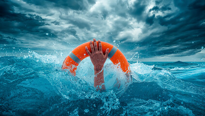 Ocean drowning rescue lifebuoy water help safety sea storm crisis danger