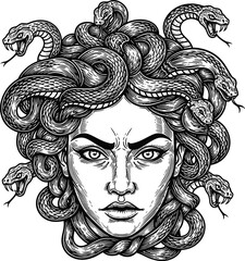 Medusa gorgon illustration drawing greek mythology monster snake hair art eps silhouette