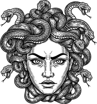 Medusa gorgon illustration drawing greek mythology monster snake hair art eps silhouette