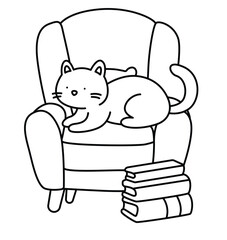 cozy and cute cat hand drawing coloring page for kids ,teens and adults