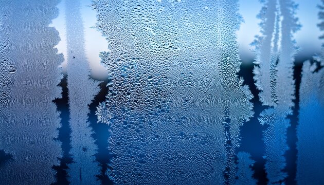 closeup view capturing the intricate condensation of fog on a window glass surface showcasing the delicate patterns and textures formed as moisture interacts with the cold glass creating a misty eff